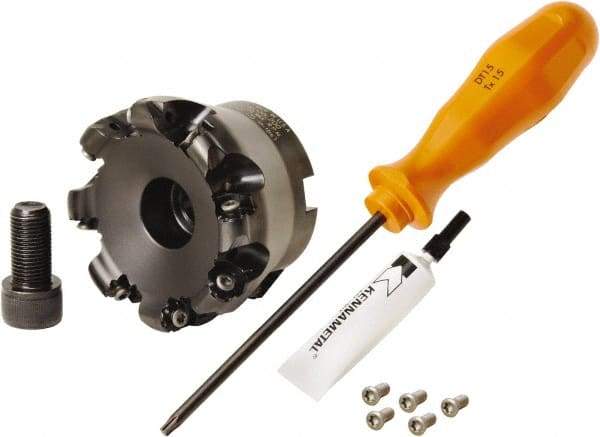 Kennametal - 80mm Cut Diam, 3mm Max Depth, 27mm Arbor Hole, 8 Inserts, RN.J 1204... Insert Style, Indexable Copy Face Mill - KDR Cutter Style, 24,760 Max RPM, 50mm High, Through Coolant, Series Rodeka - Exact Industrial Supply