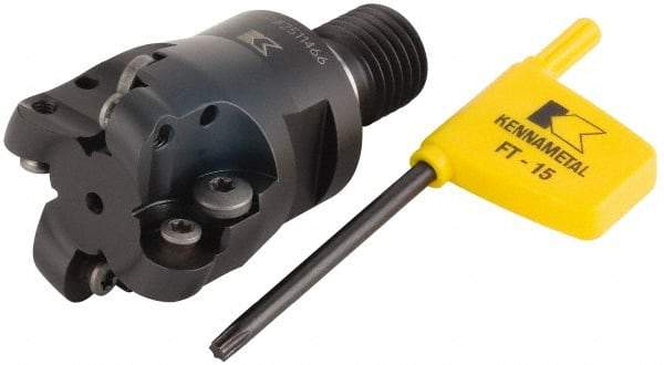 Kennametal - 38.1mm Cutting Diam, 1-1/2" Max Depth of Cut, Modular Connection Indexable Copy End Mill - 4 Inserts, RDHX 12T3M0S Insert, KDM Toolholder - Exact Industrial Supply