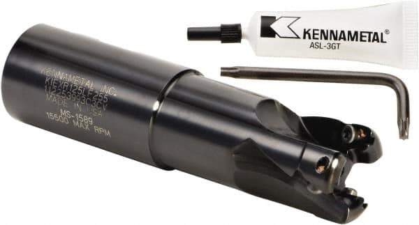 Kennametal - 1-1/4" Cut Diam, 0.404" Max Depth of Cut, 1-1/4" Shank Diam, 122.94mm OAL, Indexable Square Shoulder End Mill - LF.W 2.52.R Inserts, Weldon Shank, 0° Lead Angle, Series RPF - Exact Industrial Supply