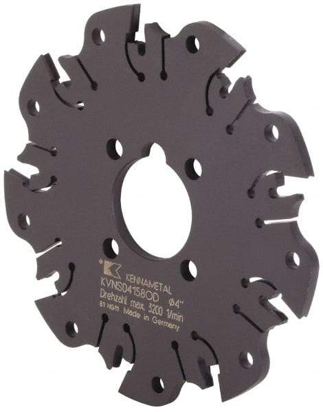 Kennametal - Arbor Hole Connection, 0.164" Cutting Width, 1-1/16" Depth of Cut, 4" Cutter Diam, 1" Hole Diam, 9 Tooth Indexable Slotting Cutter - KVNS Toolholder, OD 4158.. Insert - Exact Industrial Supply