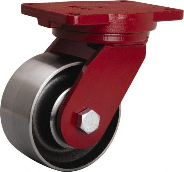 Hamilton - 6" Diam x 3" Wide x 8-1/2" OAH Top Plate Mount Swivel Caster - Forged Steel, 4,000 Lb Capacity, Sealed Precision Ball Bearing, 6-1/8 x 7-1/2" Plate - Exact Industrial Supply