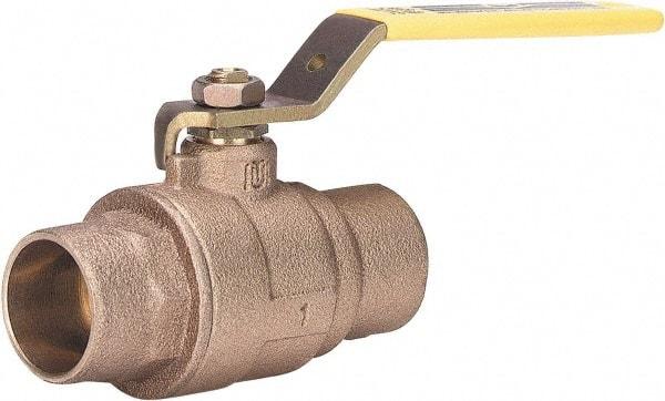 Milwaukee Valve - 1" Pipe, Large Port, Bronze Standard Ball Valve - 2 Piece, Solder Ends, Lever Handle, 600 WOG, 150 WSP - Exact Industrial Supply