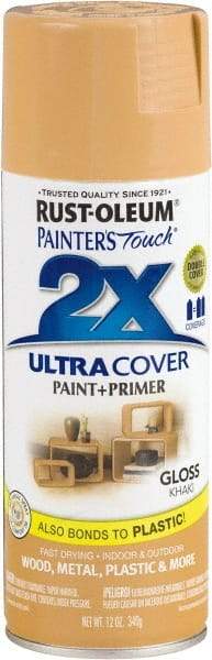 Rust-Oleum - Khaki (Color), Gloss, Enamel Spray Paint - 8 Sq Ft per Can, 12 oz Container, Use on Multipurpose - Exact Industrial Supply