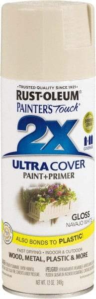 Rust-Oleum - Navajo White, Gloss, Enamel Spray Paint - 8 Sq Ft per Can, 12 oz Container, Use on Multipurpose - Exact Industrial Supply