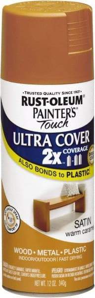 Rust-Oleum - Warm Caramel, Satin, Enamel Spray Paint - 8 Sq Ft per Can, 12 oz Container, Use on Multipurpose - Exact Industrial Supply