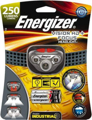 Energizer - White, Red LED Bulb, 300 Lumens, Hands-free Flashlight - Gray Plastic Body, 3 AAA Alkaline Batteries Included - Exact Industrial Supply