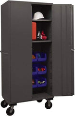 Durham - 2 Shelf 12 Bin Mobile Storage Cabinet - Steel, 36" Wide x 24" Deep x 80" High, Blue - Exact Industrial Supply