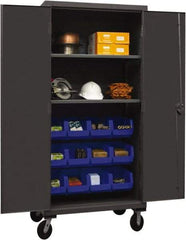 Durham - 2 Shelf 12 Bin Mobile Storage Cabinet - Steel, 36" Wide x 24" Deep x 80" High, Blue - Exact Industrial Supply