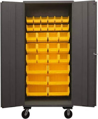 Durham - 30 Bin Mobile Storage Cabinet - Steel, 36" Wide x 24" Deep x 80" High, Yellow - Exact Industrial Supply