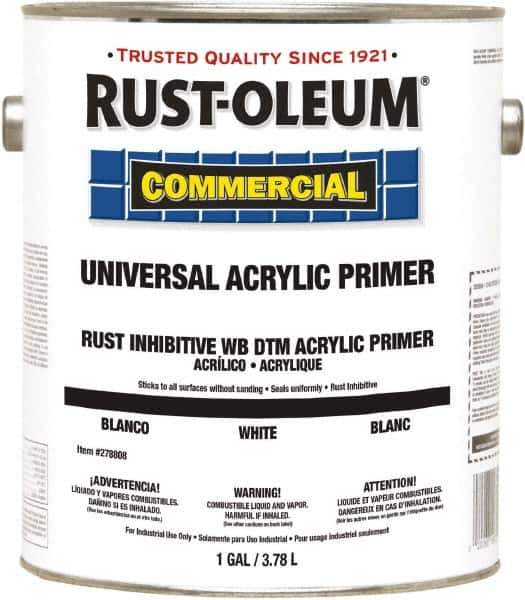 Rust-Oleum - 1 Gal White Water-Based Acrylic Enamel Primer - 350 to 450 Sq Ft Coverage, <100 gL Content, Quick Drying, Interior/Exterior - Exact Industrial Supply