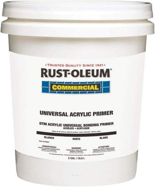Rust-Oleum - 5 Gal White Water-Based Acrylic Enamel Primer - 350 to 450 Sq Ft Coverage, <100 gL Content, Quick Drying, Interior/Exterior - Exact Industrial Supply