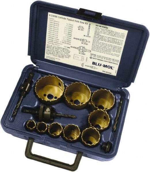 Disston - 9 Piece, 3/4" to 2-1/2" Saw Diam, Hole Saw Kit - Carbide-Tipped, Toothed Edge, Pilot Drill Model No. E0103107, Includes 9 Hole Saws - Exact Industrial Supply