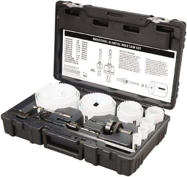 Disston - 20 Piece, 3/4" to 4-1/2" Saw Diam, Industrial Hole Saw Kit - Bi-Metal, Toothed Edge, Pilot Drill Model No. E0102457, Includes 15 Hole Saws - Exact Industrial Supply