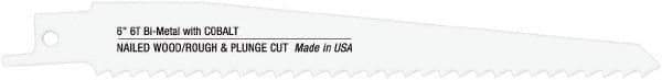 Disston - 6" Long x 3/4" Thick, Bi-Metal Reciprocating Saw Blade - Straight Profile, 6 TPI, Toothed Edge, Universal Shank - Exact Industrial Supply