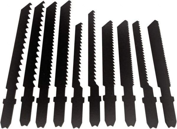 Disston - 7 Piece, 3" to 3-1/2" Long, 6 to 24 Teeth per Inch, Bi-Metal Jig Saw Blade Set - Toothed Edge, U-Shank - Exact Industrial Supply