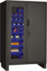 Durham - 42 Bin Locking Storage Cabinet - Steel, 48" Wide x 24" Deep x 78" High, Blue - Exact Industrial Supply