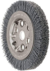 Weiler - 4-1/4" OD, 5/8" Arbor Hole, Crimped Nylon Wheel Brush - 3/4" Face Width, 5/8" Trim Length, 0.022" Filament Diam, 6,000 RPM - Exact Industrial Supply