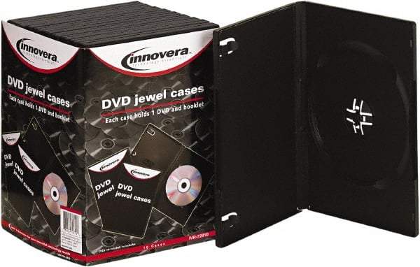 innovera - 1 Compartment, 5-3/8 Inch Wide x 1/2 Inch Deep x 7-1/2 Inch High, DVD Case - Plastic, Black - Exact Industrial Supply
