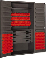 Durham - 2 Shelf 52 Bin Storage Cabinet - Steel, 36" Wide x 24" Deep x 72" High, Red - Exact Industrial Supply