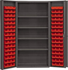 Durham - 4 Shelf 96 Bin Storage Cabinet - Steel, 36" Wide x 24" Deep x 72" High, Red - Exact Industrial Supply