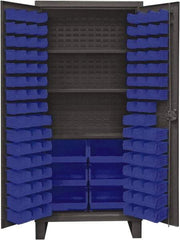 Durham - 3 Shelf 102 Bin Storage Cabinet - Steel, 36" Wide x 24" Deep x 78" High, Blue - Exact Industrial Supply