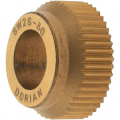 Dorian Tool - 1/2" Diam, 90° Tooth Angle, 30 TPI, Standard (Shape), Cut Type High Speed Steel Straight Knurl Wheel - 5/32" Face Width, 1/4" Hole, Circular Pitch, TiN Finish, Series SW2 - Exact Industrial Supply