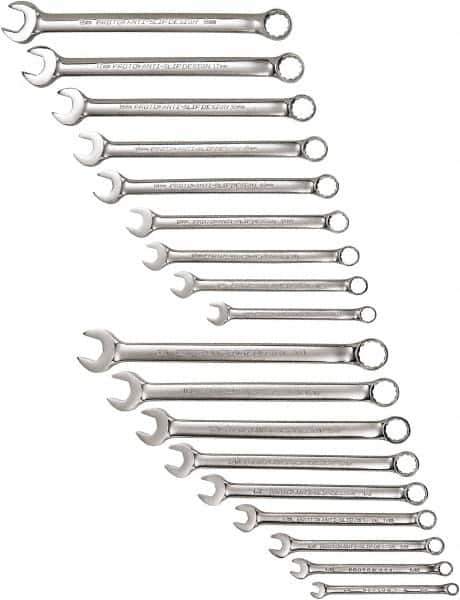 Proto - 18 Piece, 1/4" to 3/4" (mm), 12 Point Combination Wrench Set - Inch/Metric Measurement Standard, Satin Finish - Exact Industrial Supply
