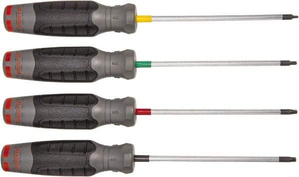 Proto - 4 Piece Square Screwdriver Set - Round Shank, Quad-Lobular Four-Sided Handle - Exact Industrial Supply