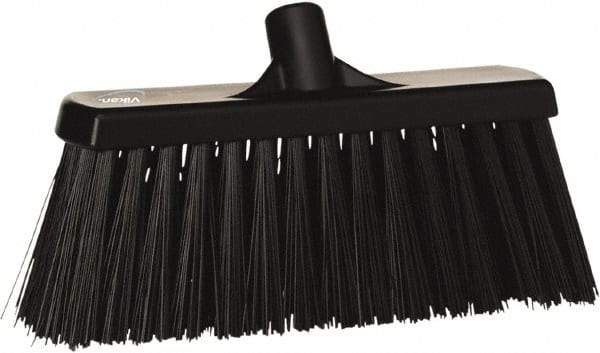 Vikan - 12" Heavy Duty Synthetic Push Broom - 3-1/2" Bristle Length, Plastic Block, European Threaded Handle Connection - Exact Industrial Supply