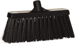 Vikan - 12" Heavy Duty Synthetic Push Broom - 3-1/2" Bristle Length, Plastic Block, European Threaded Handle Connection - Exact Industrial Supply