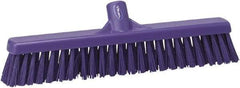 Vikan - 16" Fine Particle Synthetic Push Broom - 2" Bristle Length, Plastic Block, European Threaded Handle Connection - Exact Industrial Supply