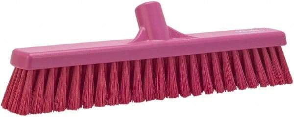 Vikan - 16" Fine Particle Synthetic Push Broom - 2" Bristle Length, Plastic Block, European Threaded Handle Connection - Exact Industrial Supply