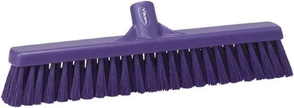 Vikan - 16" Fine Particle Synthetic Push Broom - 2" Bristle Length, Plastic Block, European Threaded Handle Connection - Exact Industrial Supply