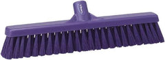 Vikan - 16" Fine Particle Synthetic Push Broom - 2" Bristle Length, Plastic Block, European Threaded Handle Connection - Exact Industrial Supply