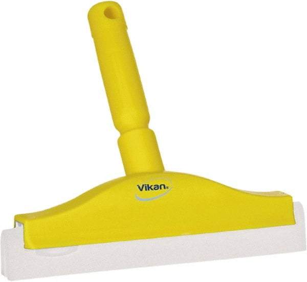 Vikan - 10" Foam Rubber Blade Bench Squeegee - Double Edge, Yellow, Plastic Holder - Exact Industrial Supply