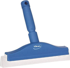 Vikan - 10" Foam Rubber Blade Bench Squeegee - Double Edge, Blue, Plastic Holder - Exact Industrial Supply