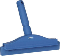 Vikan - 10" Rubber Blade Floor Squeegee - Double Edge, Blue, Plastic Holder - Exact Industrial Supply