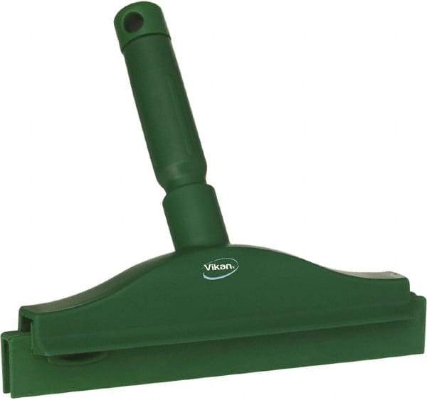 Vikan - 10" Rubber Blade Floor Squeegee - Double Edge, Green, Plastic Holder - Exact Industrial Supply