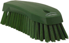 Vikan - 1.3" Bristle Length, Polyester Utility Scrub Brush - 7" Long x 3" Wide Head, 8" OAL, Green, Polypropylene Block - Exact Industrial Supply