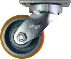 Caster Connection - 6" Diam x 3" Wide x 7-1/2" OAH Top Plate Mount Swivel Caster - Polyurethane on Iron, 2,300 Lb Capacity, Sealed Precision Ball Bearing, 4-1/2 x 6-1/4" Plate - Exact Industrial Supply