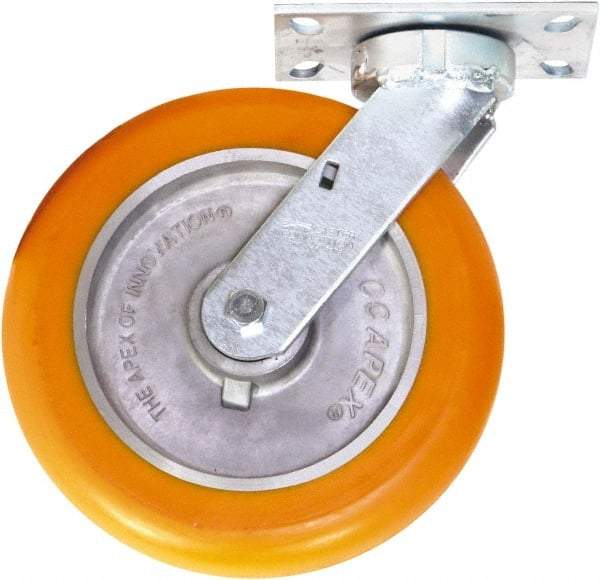 Caster Connection - 10" Diam x 2" Wide x 12" OAH Top Plate Mount Swivel Caster - Polyurethane on Aluminum, 1,500 Lb Capacity, Sealed Precision Ball Bearing, 4-1/2 x 6-1/4" Plate - Exact Industrial Supply