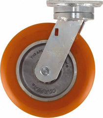 Caster Connection - 8" Diam x 2" Wide x 9-1/2" OAH Top Plate Mount Swivel Caster - Polyurethane on Aluminum, 1,200 Lb Capacity, Sealed Precision Ball Bearing, 4 x 4-1/2" Plate - Exact Industrial Supply