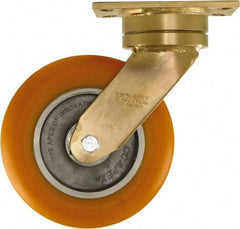 Caster Connection - 8" Diam x 2" Wide x 10-1/8" OAH Top Plate Mount Swivel Caster - Polyurethane on Aluminum, 1,200 Lb Capacity, Sealed Precision Ball Bearing, 4-1/2 x 6-1/4" Plate - Exact Industrial Supply