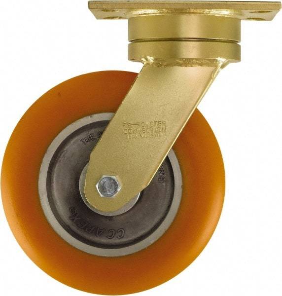 Caster Connection - 8" Diam x 2" Wide x 10-1/8" OAH Top Plate Mount Swivel Caster - Polyurethane on Aluminum, 1,200 Lb Capacity, Sealed Precision Ball Bearing, 4-1/2 x 6-1/4" Plate - Exact Industrial Supply