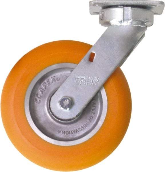 Caster Connection - 8" Diam x 2" Wide x 10-1/8" OAH Top Plate Mount Swivel Caster - Polyurethane on Aluminum, 1,200 Lb Capacity, Sealed Precision Ball Bearing, 4 x 4-1/2" Plate - Exact Industrial Supply