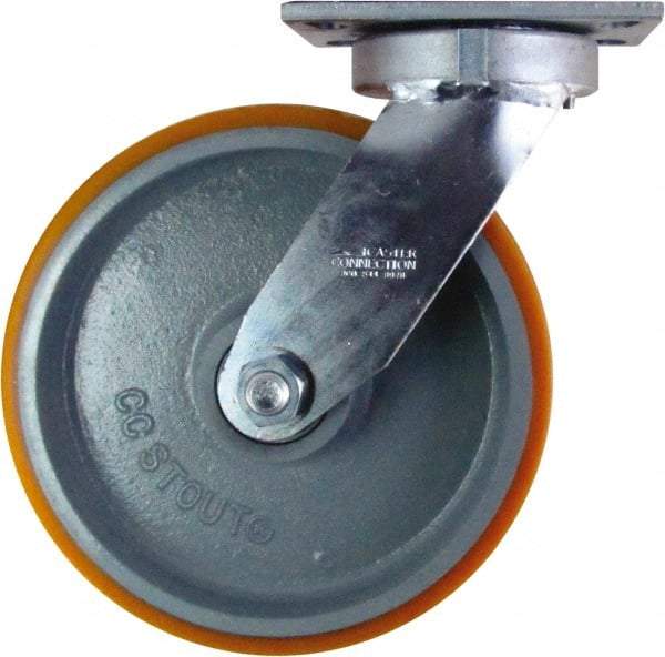 Caster Connection - 10" Diam x 3" Wide x 11-1/2" OAH Top Plate Mount Swivel Caster - Polyurethane on Iron, 2,750 Lb Capacity, Sealed Precision Ball Bearing, 4-1/2 x 6-1/4" Plate - Exact Industrial Supply