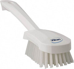 Vikan - 1.3" Bristle Length, Polyester Scrub Brush - 4-1/4" Long x 2-3/4" Wide Head, 10" OAL, White, Polypropylene Block - Exact Industrial Supply