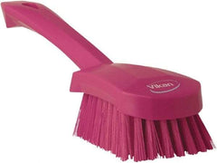 Vikan - 1.3" Bristle Length, Polyester Scrub Brush - 4-1/4" Long x 2-3/4" Wide Head, 10" OAL, Pink, Polypropylene Block - Exact Industrial Supply