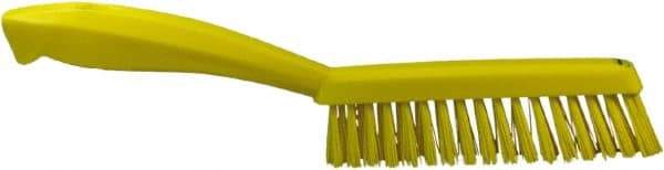 Vikan - 1.3" Bristle Length, Polyester Scrub Brush - 5-7/8" Long x 0.8" Wide Head, 11.2" OAL, Yellow, Polypropylene Block - Exact Industrial Supply
