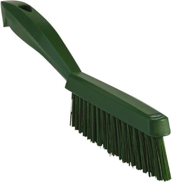 Vikan - 1.3" Bristle Length, Polyester Scrub Brush - 5-7/8" Long x 0.8" Wide Head, 11.2" OAL, Green, Polypropylene Block - Exact Industrial Supply